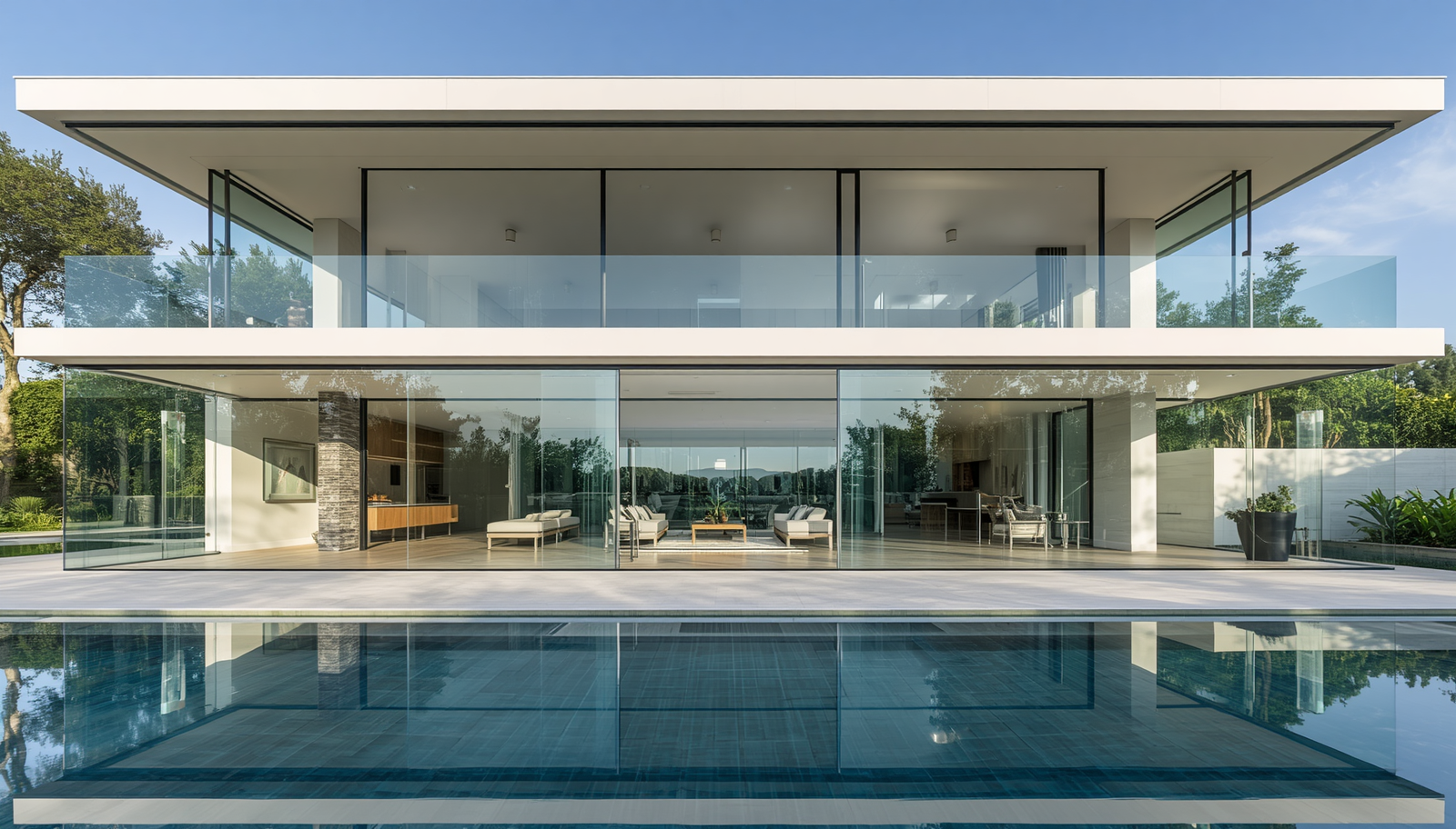 Luxe villa met glasgevel met folie aan (transparant)